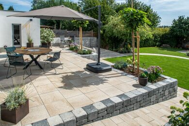 Umbriano Terrassenplatte Granitbeige Modo Mauer 2610 016 Terrasse Kontrast 